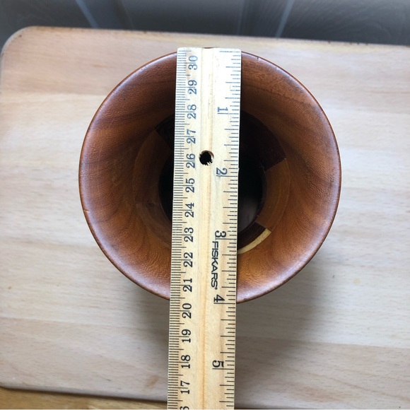 Vintage Handcrafted Inlaid Wood Brown Tan Parquetry Vase - Picture 9 of 10